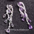 purple cubic zircon long drop earrings